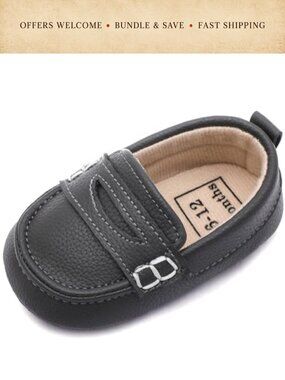 Baby Boys Soft Sole PU Leather Loafers Slip-On Mocc First Walking Crib Shoes